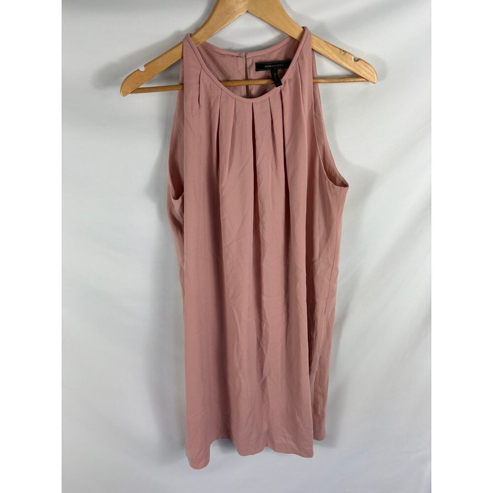 BCBGMaxazria Pleated High Neck Pink Flowy Dress Size Medium